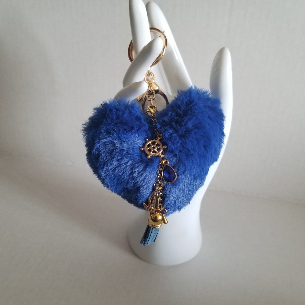 Heart Pom Pom Keychain with Charms